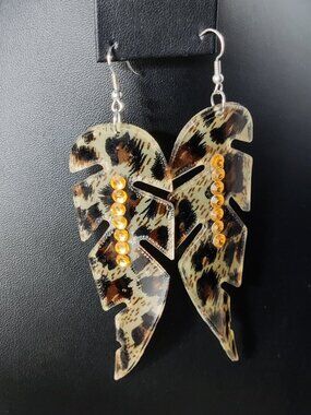 Acrylic Leopard Leaf Feather Earrings Large!